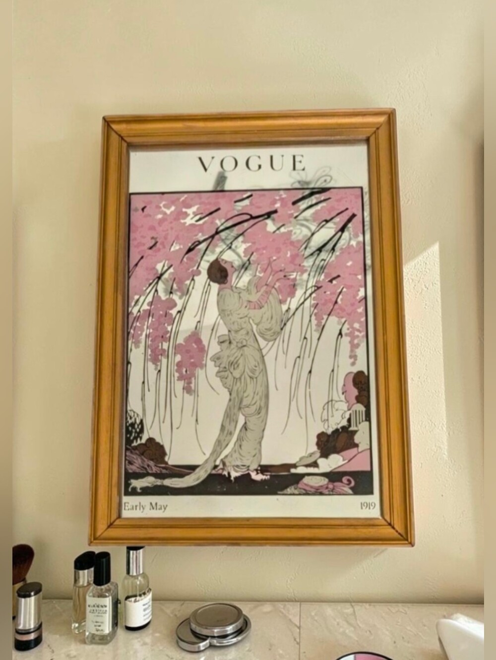 Vintage 1970s Vogue Mirror - "Early May 1919" Cherry Blossom (Framed in England)